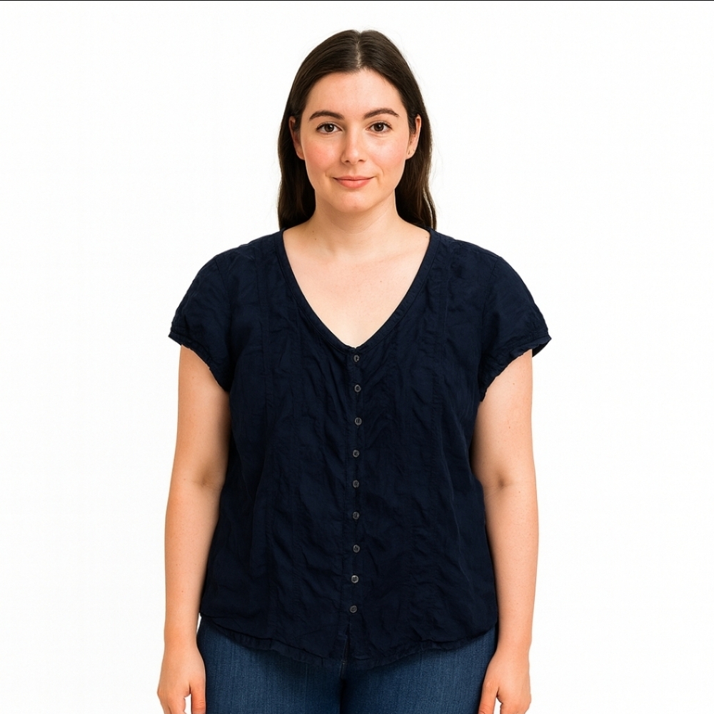 Eddie Bauer Navy Eyelet Ruffled Womens Blouse Sz XL